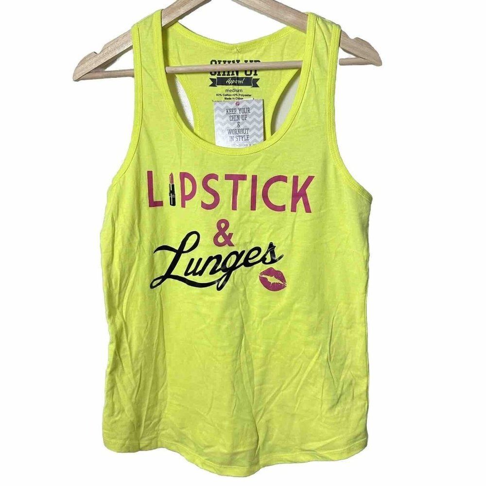 Chin Up Apparel Womens Athletic Tank Top Shirt Graphic Print Exercise Medium